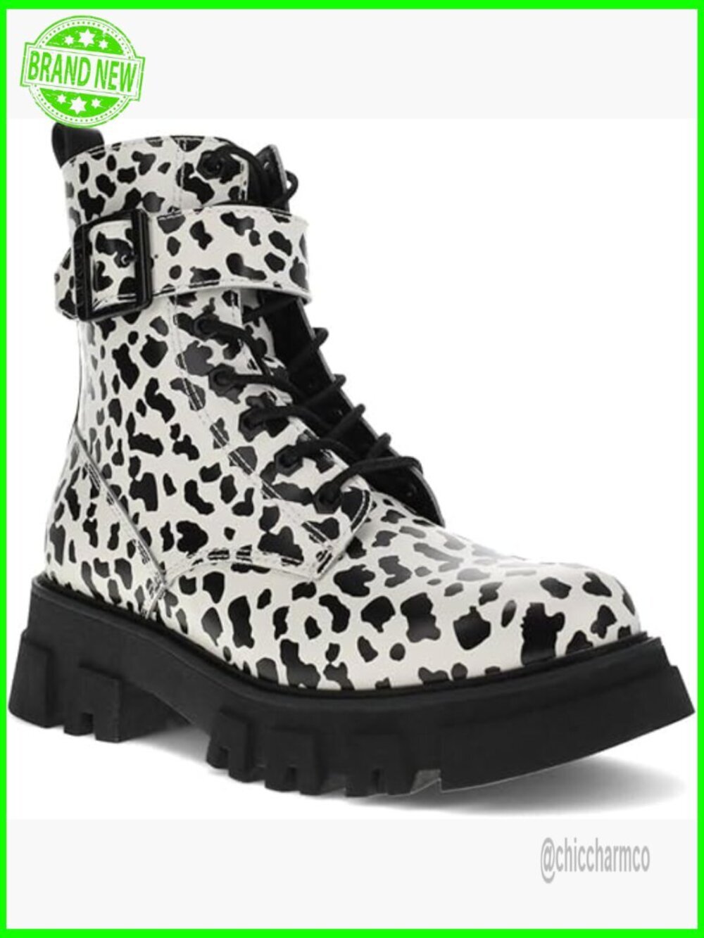 Leather 8-Hole Lace-Up Bootie with Military-Inspired Buckle Accent